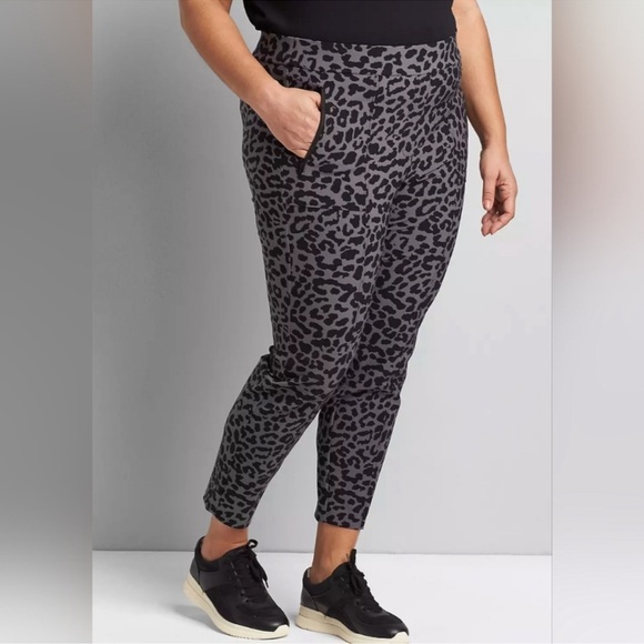 Lane Bryant Pants - Lane Bryant Black and Gray Leopard Print Pull On Pants with Zip Pockets Size 16